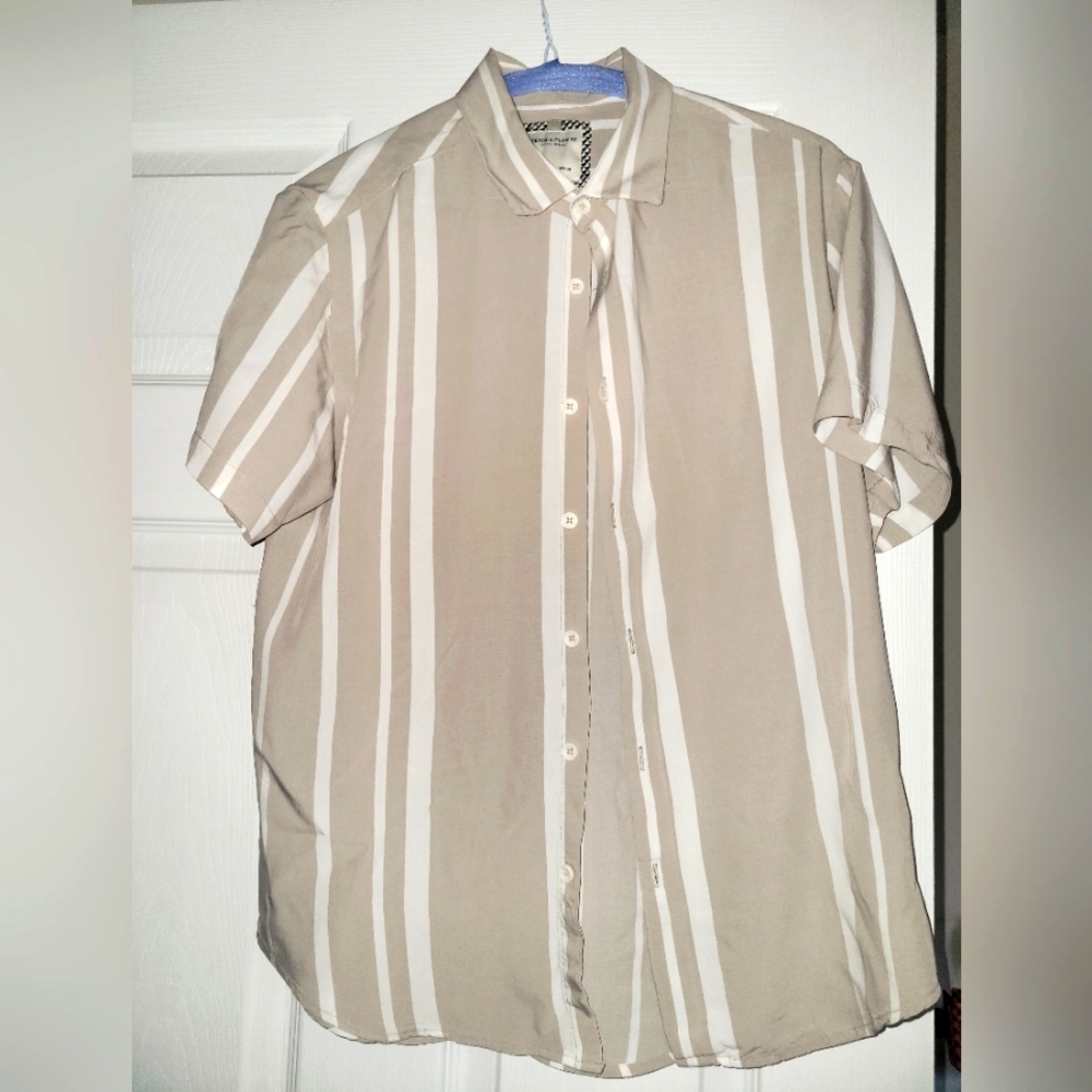 Denim & Flower Men's Beige Striped Shirt